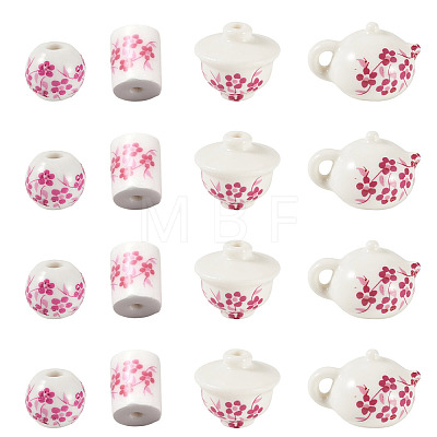 32Pcs 4 Styles Handmade Porcelain Beads PORC-TA0001-78A-1