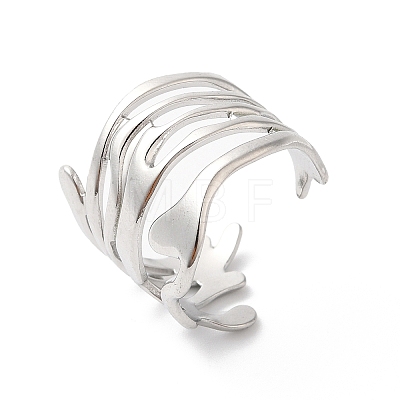 304 Stainless Steel Twist Wave Open Cuff Ring for Women RJEW-K245-30P-1