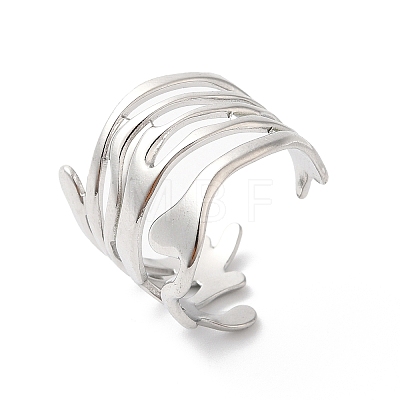 Non-Tarnish 304 Stainless Steel Twist Wave Open Cuff Ring for Women RJEW-K245-30P-1