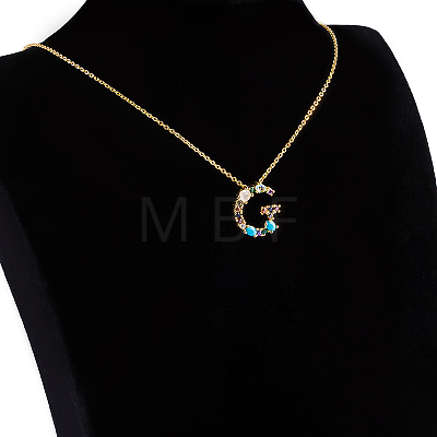 Golden Brass Micro Pave Cubic Zirconia Initial Pendants Necklaces NJEW-S069-JN002-G-1