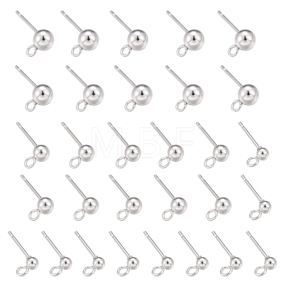 30Pcs 3 Size 304 Stainless Steel Ball Stud Earring Post STAS-LS0001-06S-1