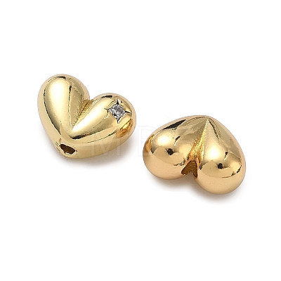 Heart Brass Micro Pave Clear Cubic Zirconia Beads KK-H256-11G-1