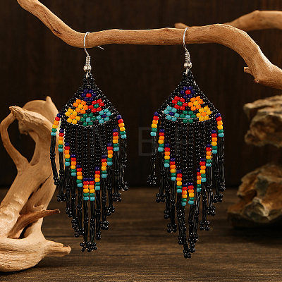 Bohemian Style Handmade Earrings with Glass Beads and Tassels QT0672-2-1