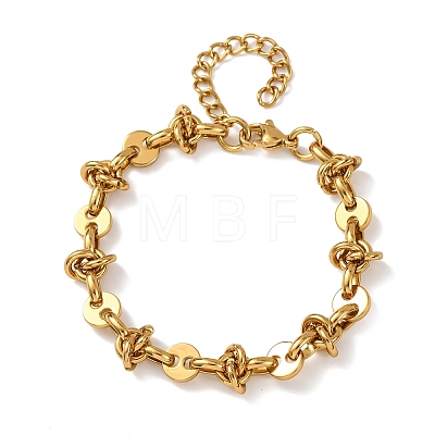 304 Stainless Steel Flat Round & Knot Link Chain Bracelets for Women BJEW-F536-08G-1