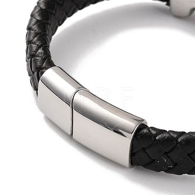 Men's Braided Black PU Leather Cord Bracelets BJEW-K243-29P-1