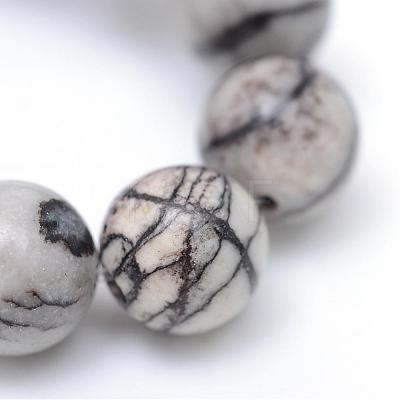 Round Natural Black Silk Stone/Netstone Bead Strands G-R345-4mm-20-1