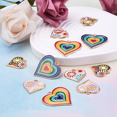 Kissitty 20Pcs 5 Style Heart Alloy Enamel Pendants ENAM-KS0001-08-1