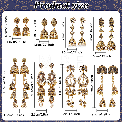 8 Pairs 8 Style Zinc Alloy Dangle Stud Earrings for Women EJEW-AN0003-16-1