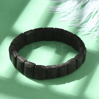 Rectangle Frosted Natural Lava Rock Bead Stretch Bracelets for Women Men BJEW-C097-03B-1