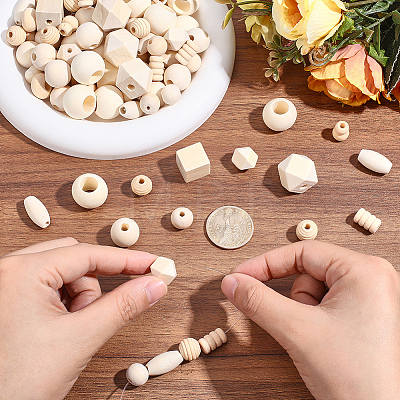 350Pcs 11 Styles Natural Wood Beads WOOD-PA0001-43-1