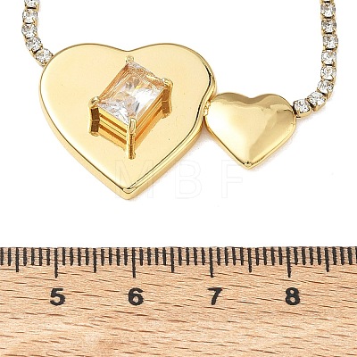 304 Stainless Steel Clear Glass Heart Pendant Rhinestone Tennis Necklaces for Women NJEW-A074-01G-1