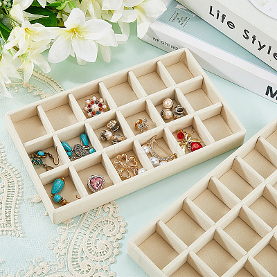 18 Grids Rectangle Wood Covered with Velvet Jewelry Trinket Display Trays LS-AJEW-WH20054-062H-01-1
