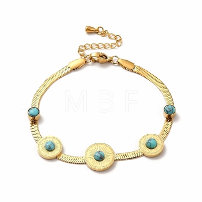 Ion Plating(IP) 304 Stainless Steel Synthetic Turquoise Bead Bracelets BJEW-C035-09G-1