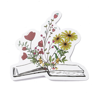 Book with Flower Pattern Self-Adhesive Picture Stickers X-DIY-P069-02-1