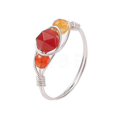 Round Natural Rose Quartz & Amethyst & Fluorite & Carnelian & Amazonite & Red Agate Finger Ring RJEW-JR00755-1