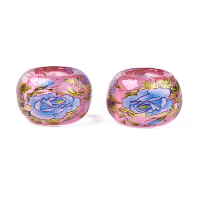 Flower Printed Transparent Acrylic Rondelle Beads TACR-S160-01-E02-1