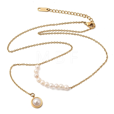 Natural Pearl Potato Beaded Pendant 304 Stainless Steel Cable Chain Necklaces with Faux Pearl Tassel NJEW-K304-03G-1