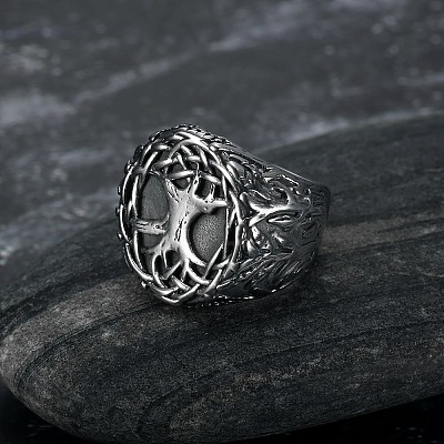 Retro 316 Stainless Steel Tree of Life Finger Rings FIND-PW0020-09B-1