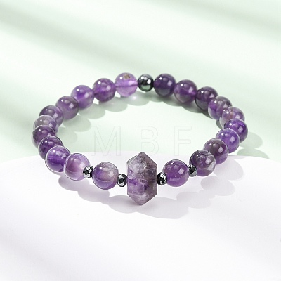Natural Amethyst Beaded Stretch Bracelet for Women BJEW-A145-01F-1
