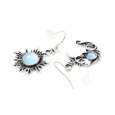 Resin Beaded Moon and Sun Asymmetrical Earrings EJEW-C036-01A-1