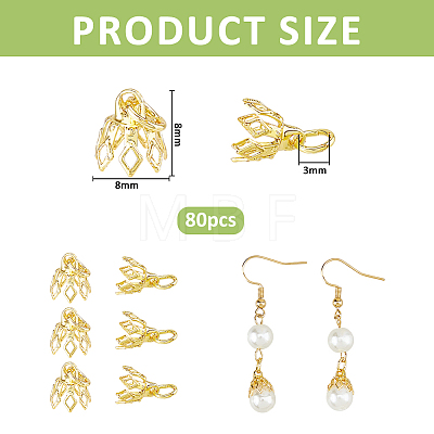 80Pcs Flower Rack Plating Brass Filigree Bead Cap Bails KK-FH0008-45G-1