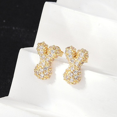 Brass Micro Pave Cubic Zirconia Stud Earrings EJEW-Z091-04G-Y-1