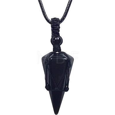 Natural Black Agate Cone Pendant Necklaces PW-WG75823-06-1