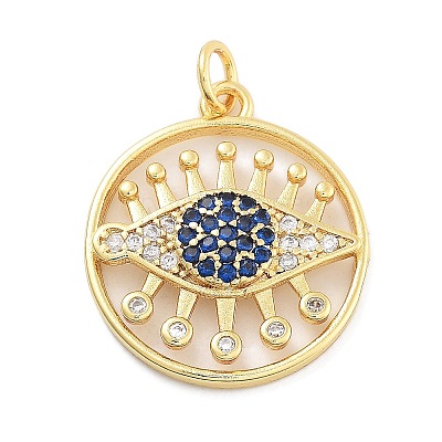 Evil Eye Rack Plating Brass Micro Pave Cubic Zirconia Pendants KK-Z071-69G-01-1