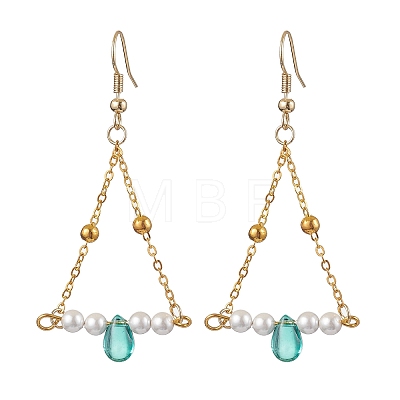 Triangle Iron Chain and Glass Dangle Earrings EJEW-JE05963-02-1