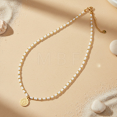 304 Stainless Steel Saint Benedict Medal Pendant Glass and Brass Beaded Short Necklaces for Women Daily Wear AB8901-1
