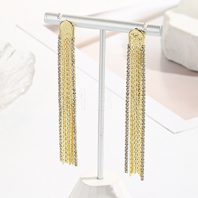 Cubic Zirconia Chains Tassel Earrings EJEW-P236-03G-1