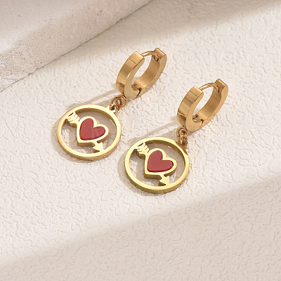 Stainless Steel Flat Round with Hollow Heart Hoop Earrings Daily Holiday Accessories OM1741-2-1