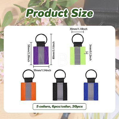 30Pcs 5 Colors Reflective Rectangle Polyester Pendant Keychains KEYC-CO0001-02-1