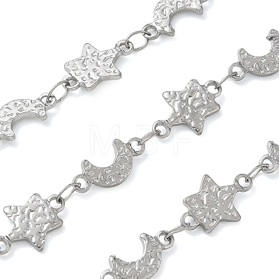 Hammered 304 Stainless Steel Moon & Star Link Chains SA-CBA21A8-01P-01-1