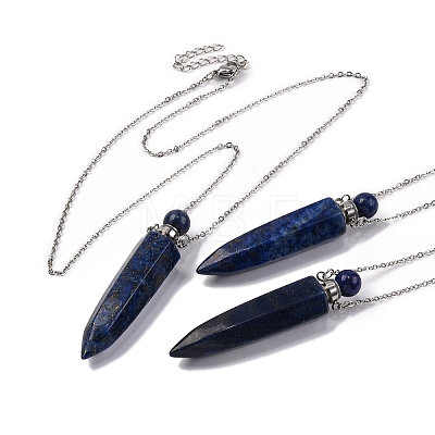 Dyed Natural Lapis Lazuli Bullet Shaped Perfume Bottle Pendant Necklaces G-B089-02P-09-1