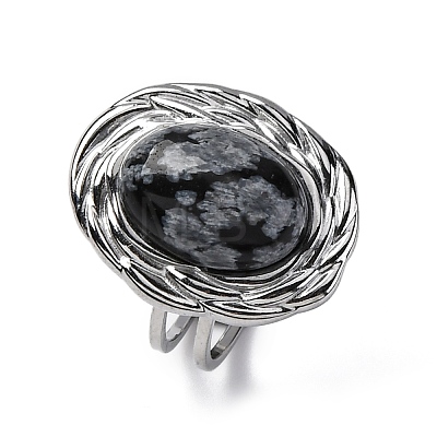 Oval Natural Snowflake Obsidian Finger Rings RJEW-M063-01P-17-1