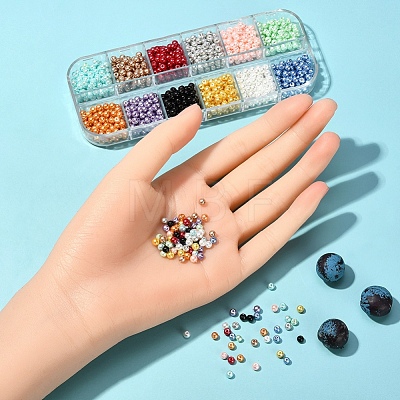 1200Pcs 12 Color Baking Painted Pearlized Glass Pearl Bead HY-YW0001-06-1
