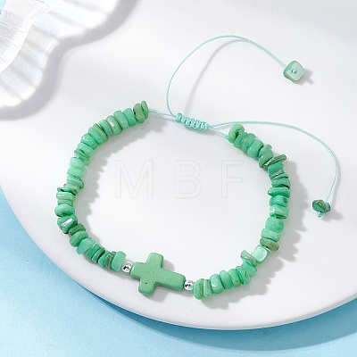 Adjustable Natural Freshwater Shell & Dyed Synthetic Turquoise Beads Braided Bead Bracelets for Women BJEW-JB13105-02-1