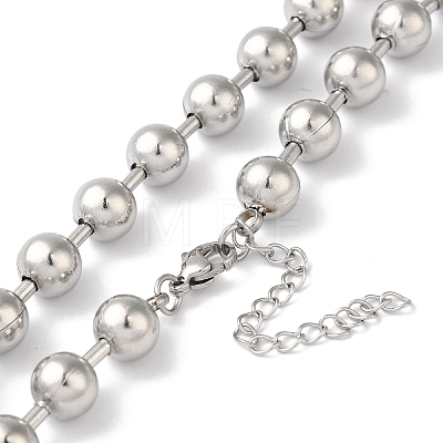 304 Stainless Steel Round Beads Necklace for Women NJEW-B107-01A-P-1