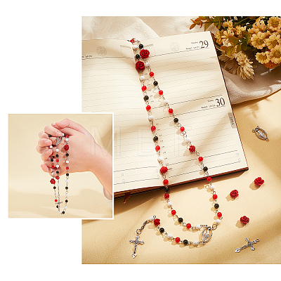 Religion and Rose Beads Necklace DIY Making Kit DIY-FH0004-05-1