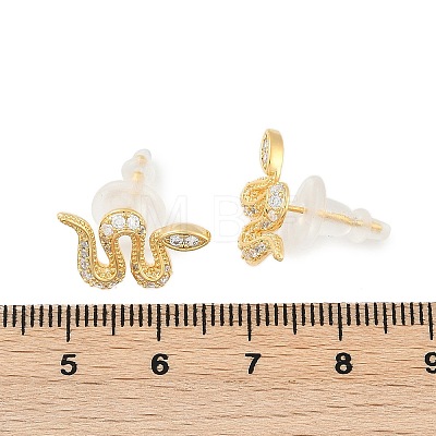 Brass Micro Pave Clear Cubic Zirconia Stud Earrings EJEW-P301-17G-1