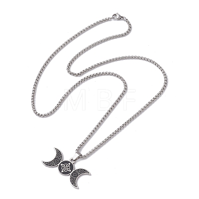 Triple Moon Goddess 304 Stainless Steel Pendant Necklaces NJEW-K253-27P-1