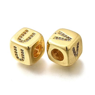 Brass Micro Pave Cubic Zirconia European Beads KK-R218-01G-1