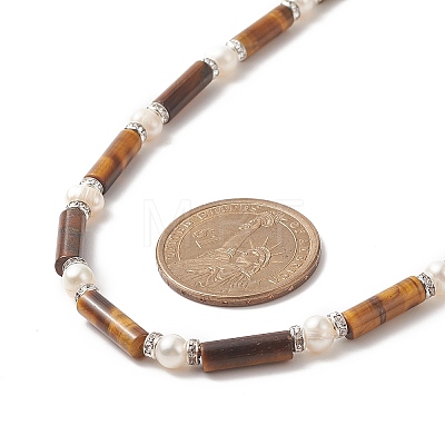Natural Tiger Eye & Pearl & Crystal Rhinestone Beaded Necklace for Women NJEW-JN04209-03-1