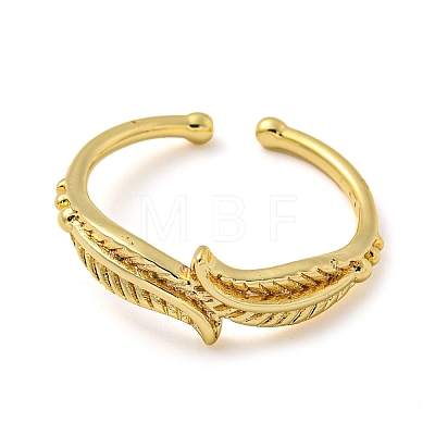 Rack Plating Brass Leaf Open Cuff Rings for Women RJEW-C081-06G-1