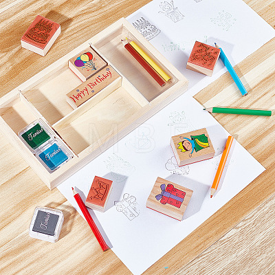 Birthday Theme Wooden Stamp Sets DIY-CP0001-79-1