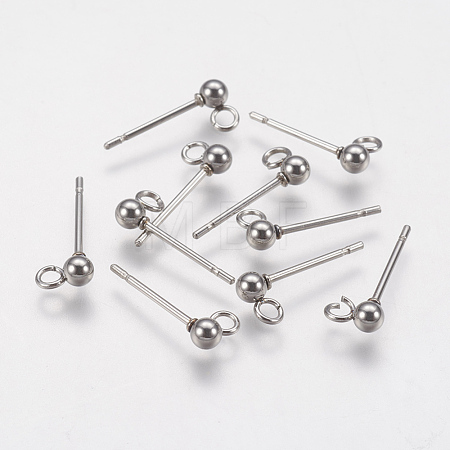 Non-Tarnish 202 Stainless Steel Ball Stud Earring Findings STAS-F141-06P-3mm-1