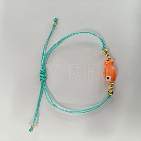 Braided Porcelain Fish Charm Adjustable Bracelets JI6734-4-1
