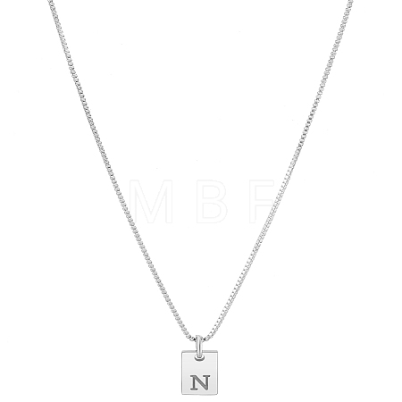 1Pc Stainless Steel Letter Rectangle Pendant Necklaces NJEW-LP0001-34N-P-1