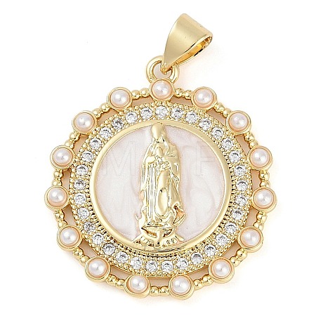 Rack Plating Brass Micro Pave Clear Cubic Zirconia Pendants KK-P287-36E-G-1